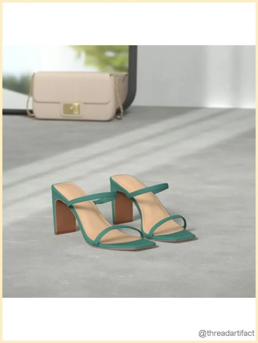Women's Square Toe Two Strap High Heeled Sandals with Block Heel